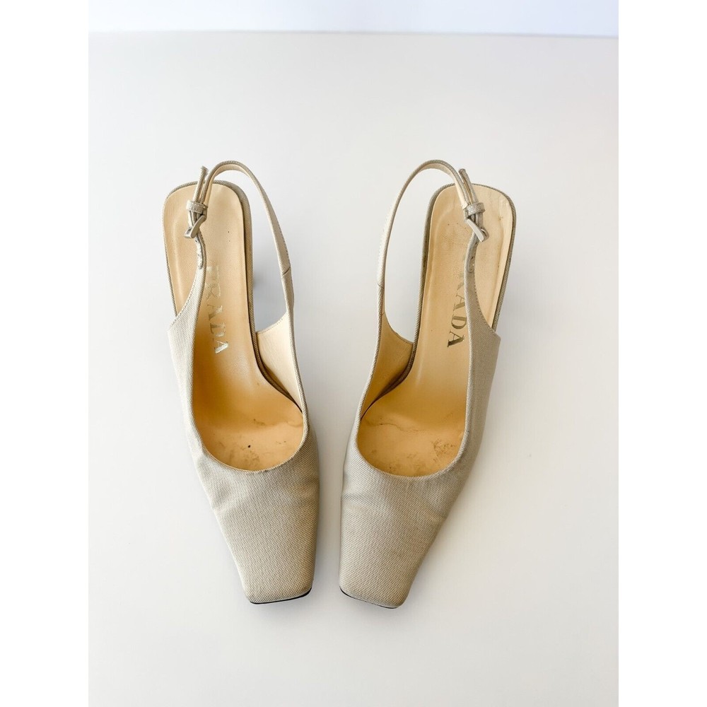 PRADA Women’s  Slingback Heels Beige Nude Tan Size 36.5/6